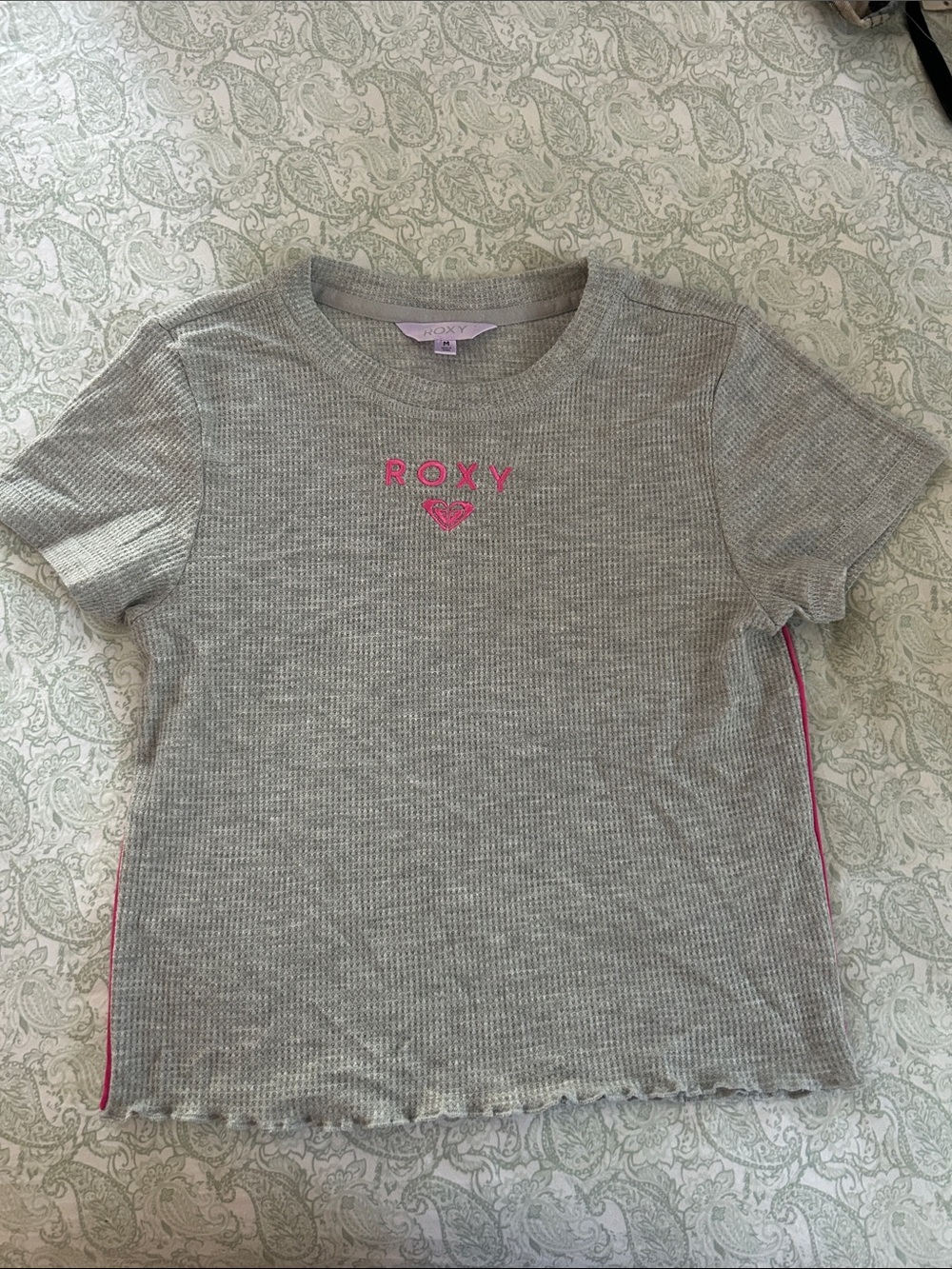 Roxy Girls Gray Short Sleeve Tee with Pink Logo
